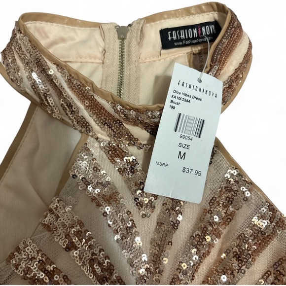 Fashion Nova Tan Gold Sequin Halter Mini Dress - Picture 2 of 2